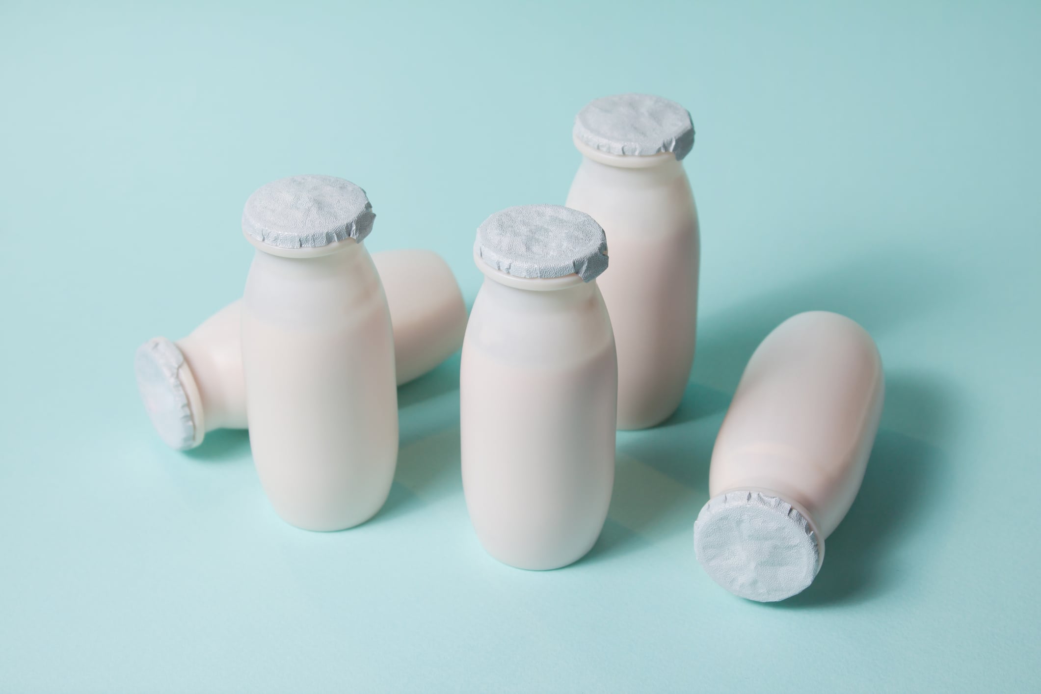 A photo showing bottles of probiotics and prebiotics dairy drink.