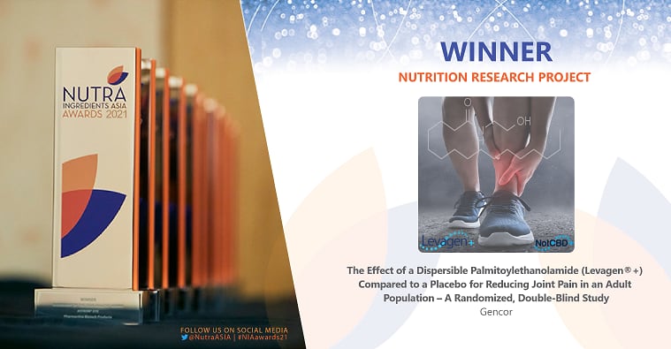 Nutrition Research Project of the Year: The Effect of a Dispersible Palmitoylethanolamide (Levagen+ ®) Compared to a Placebo for Reducing Joint Pain in an Adult Population - A Randomised, Double-Blind Study