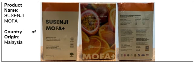 SUSENJI MOFA+ was detected with sennosides, a medication for treating constipation.