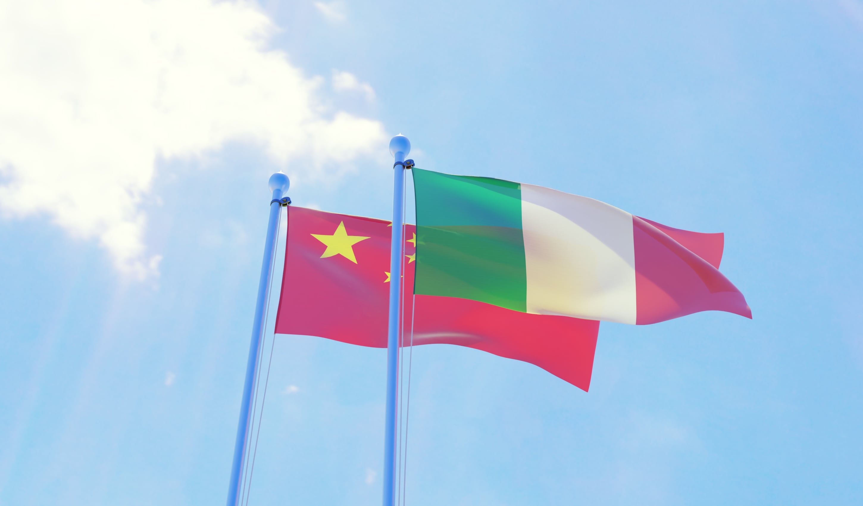 The flags of China (left) and Italy.