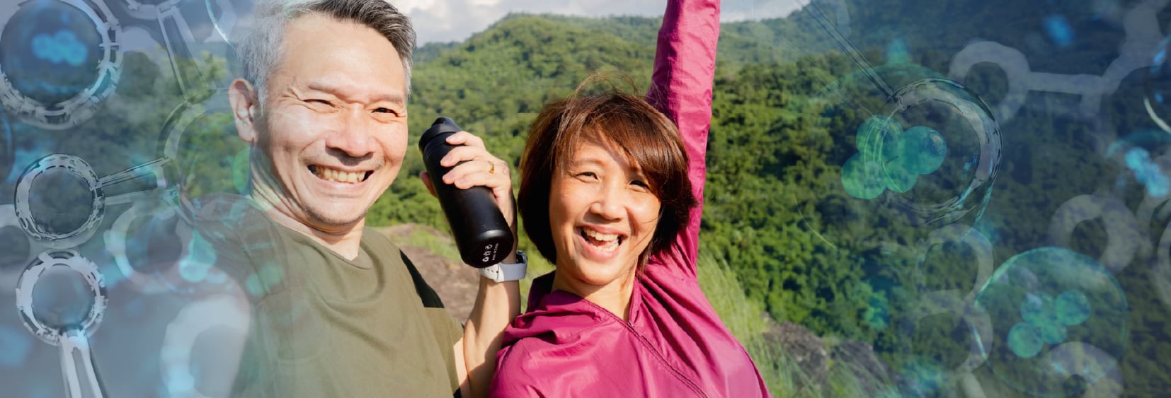 Happy healthy couple on a hike