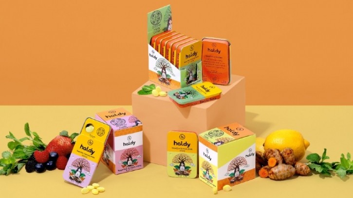 Haldy recently hit the market with its turmeric-based, Ayurvedic-inspired mints. ©Haldy