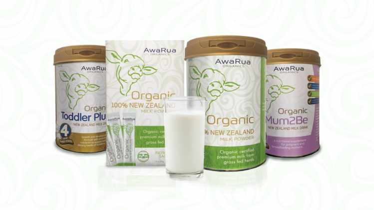 AwaRua's three organic powdered milk products include Organic Mum2Be for pregnant women, Organic Toddler Plus for children aged three to seven, and Organic Whole Milk Powder.