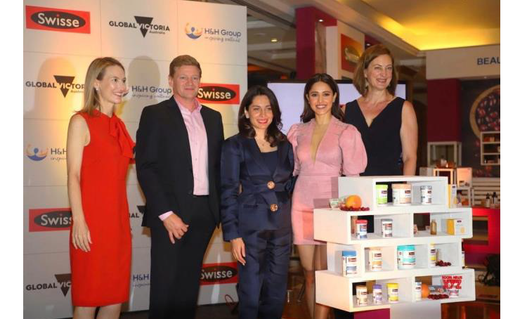 Victorian Commissioner to South Asia Michelle Wade (from right), Bollywood actress Nushrat Bharucha, Global Victoria CEO Gonul Serbest, Swisse Managing Director for Australia and New Zealand Nick Mann, and Swisse Government Relations Manager Emily Dunn. ©Swisse