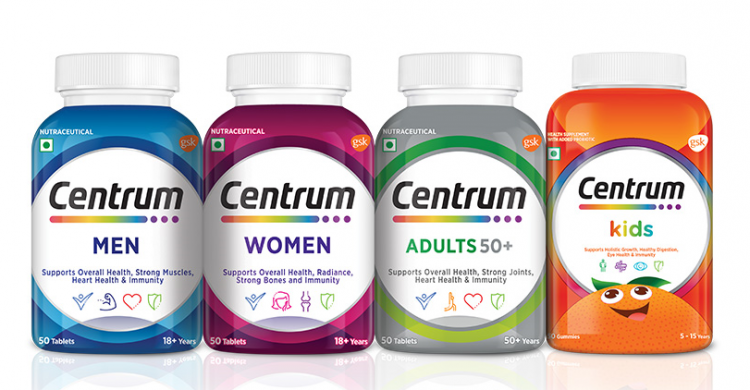 Centrum's range of products for men, women, kids, and seniors. ©Haleon 