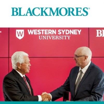 Marcus Blackmore, left, donated the cash to Western Sydney University.